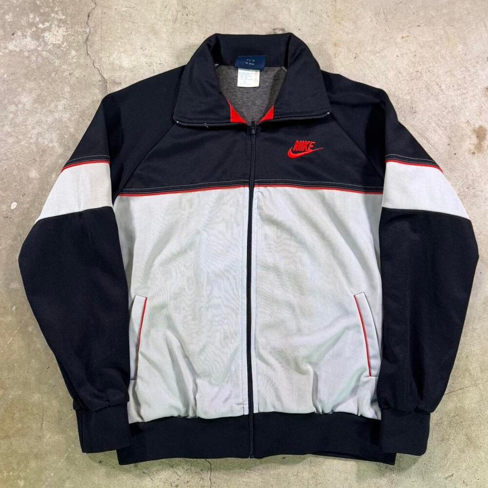 Vintage 80s Nike track top zip up black red colorblock grey lightweight READ